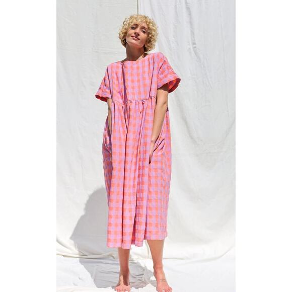 OFFON Oversized seersucker checks dress SILVINA - Picture 9 of 11